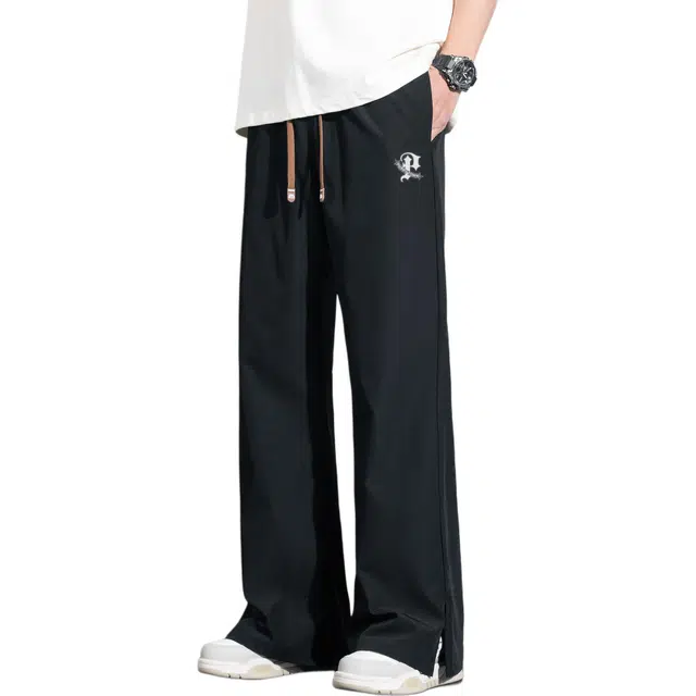 黑恐龙 日系潮牌复古高街松紧腰直筒宽松百搭垂感柔软阔腿简约小众休闲裤 男女同款