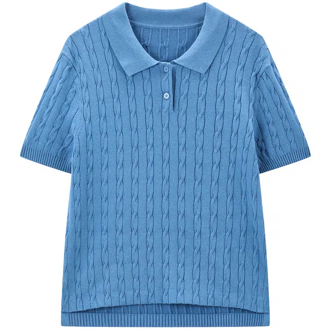 太平鸟 简约老钱风立体绞花针织衫 女款 冰湾蓝