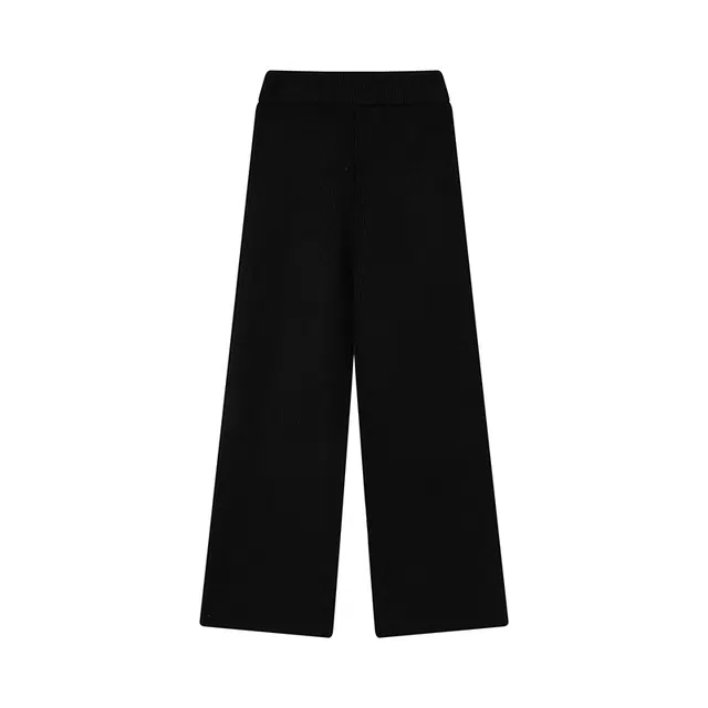 区区欧阳 纯色高腰宽松阔腿针织休闲裤 女款