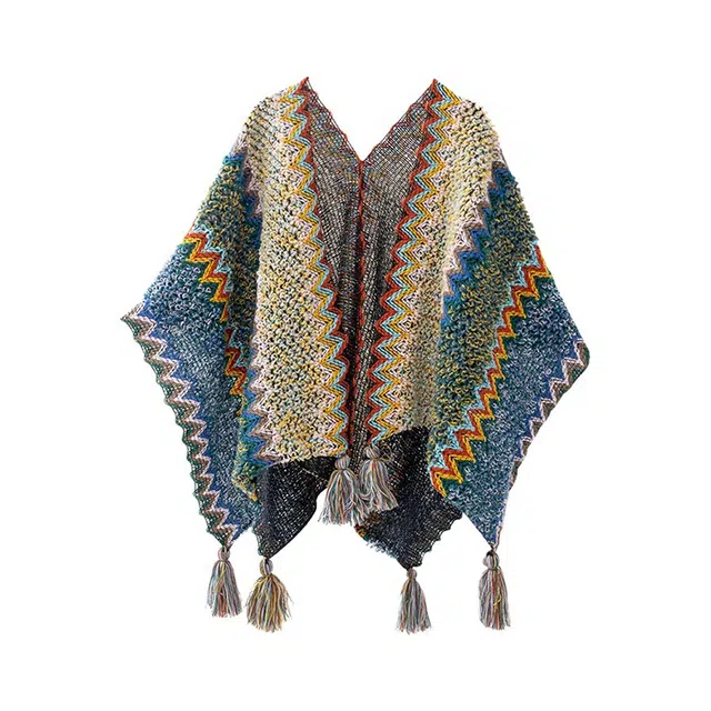 小镇姗姗 简约拼色民族风披肩外搭斗篷披风外套 女款