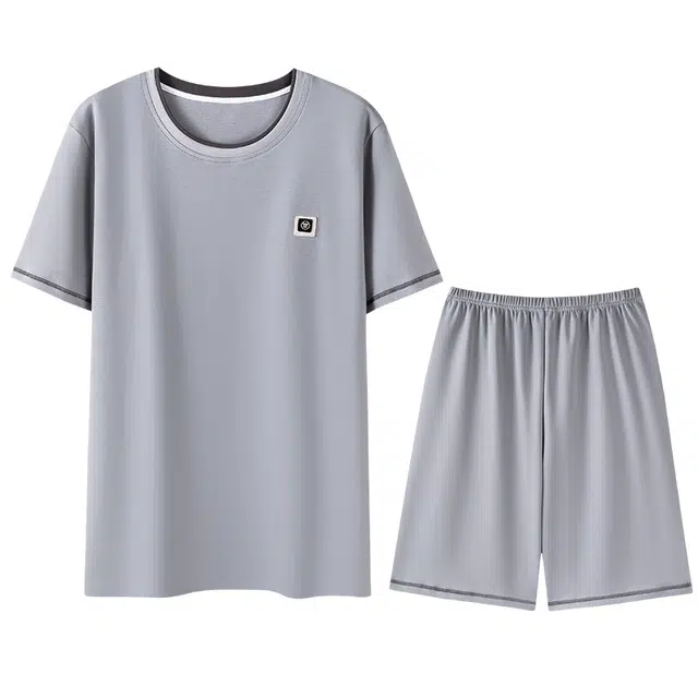 向薇 舒适圆领套头短袖五分裤休闲简约可外穿家居服睡衣套装 男款