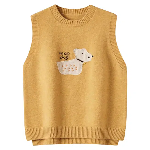 红蜻蜓 简约休闲可爱刺绣百搭背心可内搭可外穿无袖套头针织衫 女款