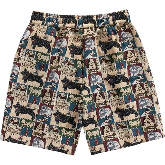 寻星记 新中式国潮卡通狗刺绣高街设计感学院风夏季青春气户外运动宽松透气五分裤薄款直筒休闲短裤 男女同款