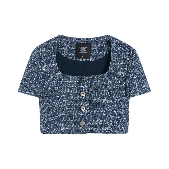 区区欧阳 方领单排扣短袖外套 女款