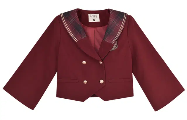 森女部落 复古学院风格纹拼接短款外套 女款 红色