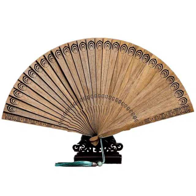 檀欣 国风 镂空雕刻苏扇 大展宏图 年年有余 马到成功 松鹤延年 复古文玩木制扇子 木作 把件 男女同款情侣款 楠木