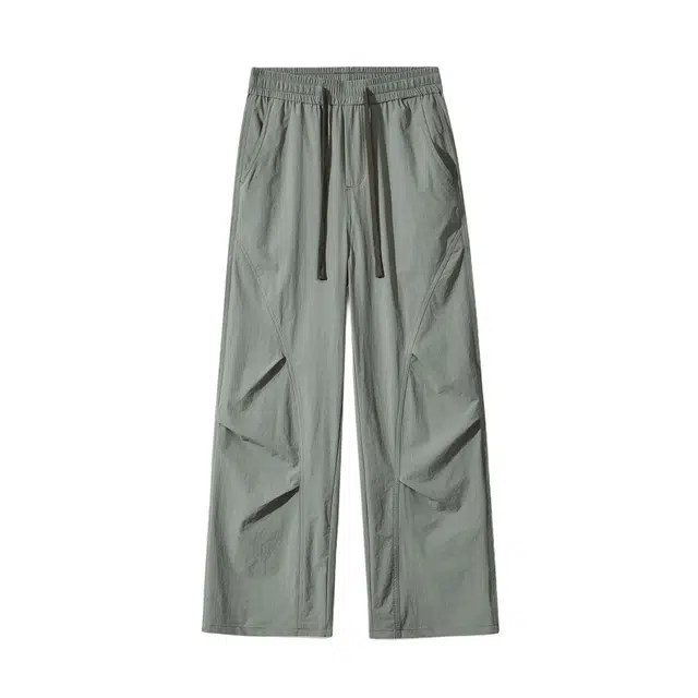 帝狼牛 美式复古速干百搭褶皱纯色运动透气阔腿休闲裤 男女同款