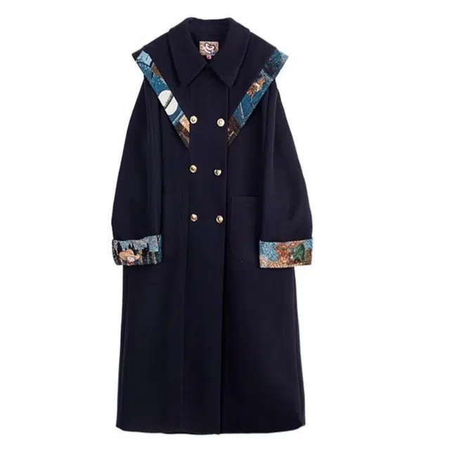 木清清 新中式复古长款过膝双排扣长袖大衣 女款 宝蓝色