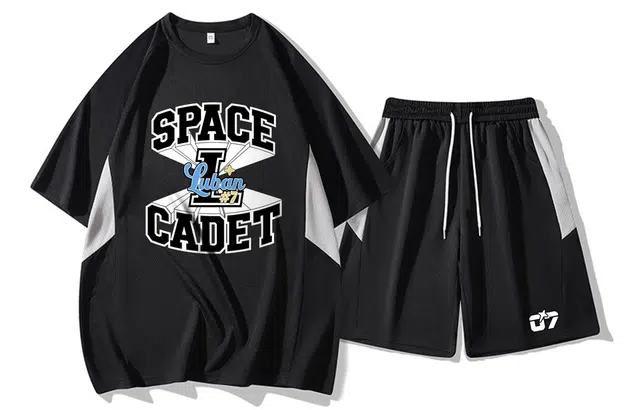 王者荣耀 鲁班七号星空梦想款 美式基础款立体印花宽松百搭舒适速干凉感圆领短袖垂感直筒五分抽绳短裤休闲运动套装 男女同款