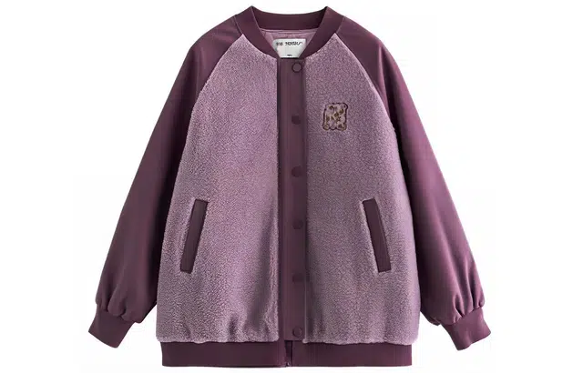 初语 加厚拼接毛绒立领棉服 女款 深紫色