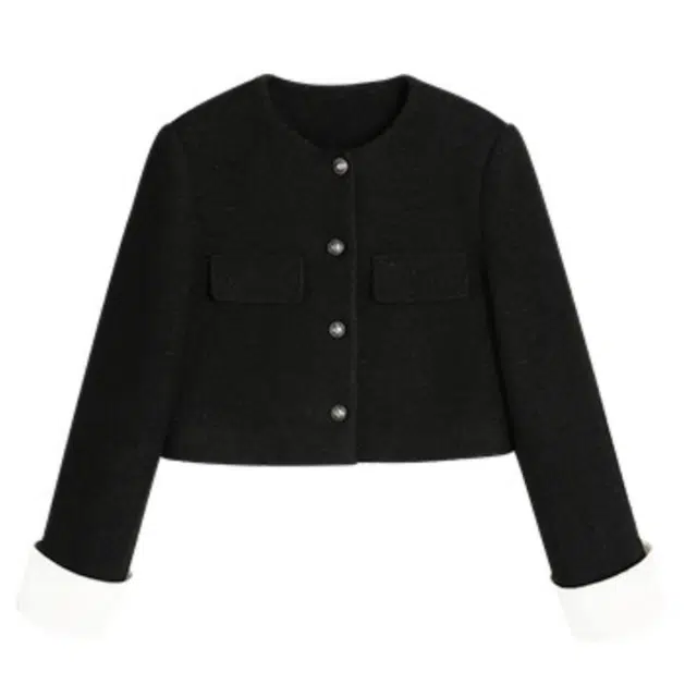 木清清 高级感气质圆领短款合身截短外套 女款 黑色