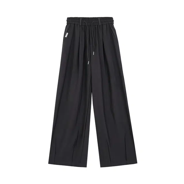 麓蔓蒂 纯色基础款简约垂感松紧腰流行宽松阔腿休闲裤 女款