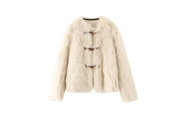 花栗鼠小姐 冰岛玫瑰~托卡皮毛一体牛角扣圆领上衣皮草 女款