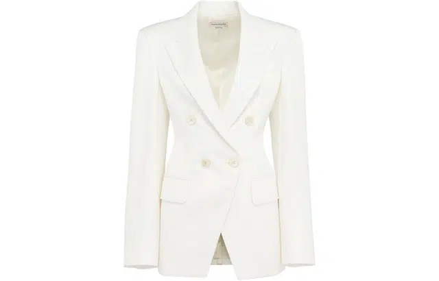 Alexander McQueen Double Breasted Cut Away Jacket In Ivory