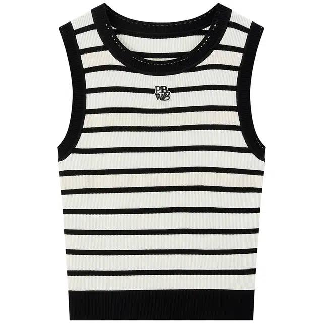 太平鸟 撞色圆领立体字母贴布绣无袖针织衫 女款 白色