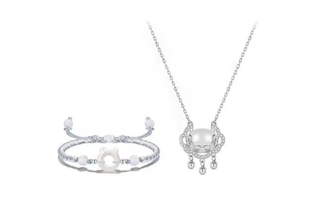 尚银福 纳福长命平安锁 在逃公主设计感小众高级简约浪漫 萌趣猫咪平安扣半镯项链系列 梦幻氛围感精致转运招财纳福 织物 手绳 女款