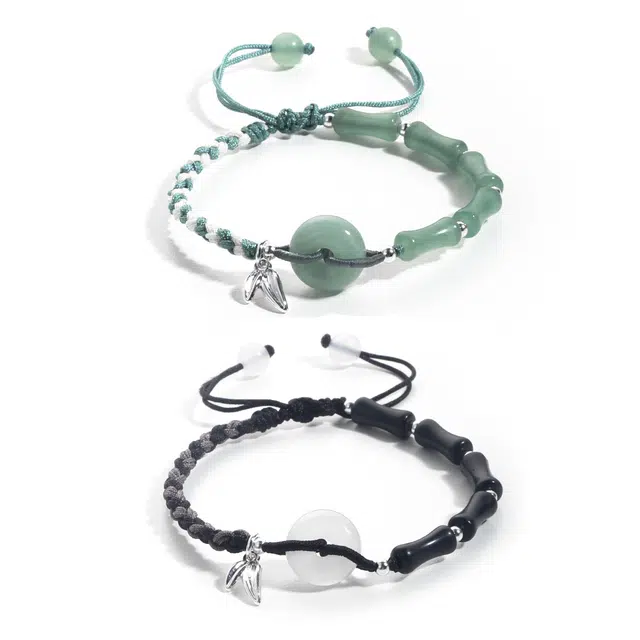 克兰茜 万事顺遂 平安扣山翠转运编织绳 新中式国风小众简约高级设计 节节高升学业上岸精致百搭 可调节 好运 织物 手绳 男女同款情侣款