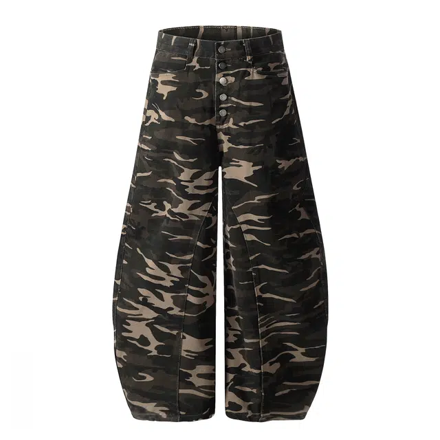 水中花 美式复古运动情侣宽松阔腿休闲裤 男女同款 迷彩色