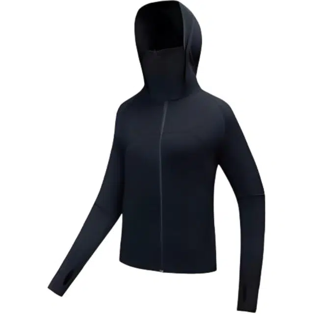 超级安踏 纯色拉链连帽百搭 降温防紫外线防晒服 女款 基础黑