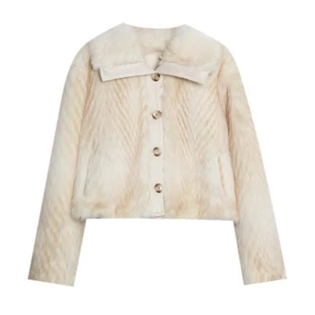 木清清 洋气毛毛外套女冬季短款加厚皮毛一体仿狐狸毛环保大衣皮草 女款 奶杏色