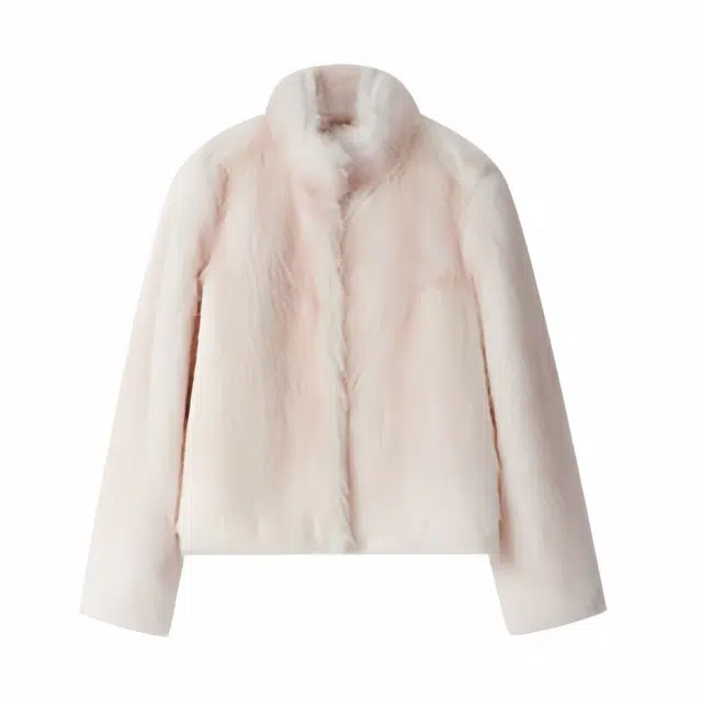 木清清 冬季立领休闲时尚纯色百搭长袖绒感外套 女款 粉色