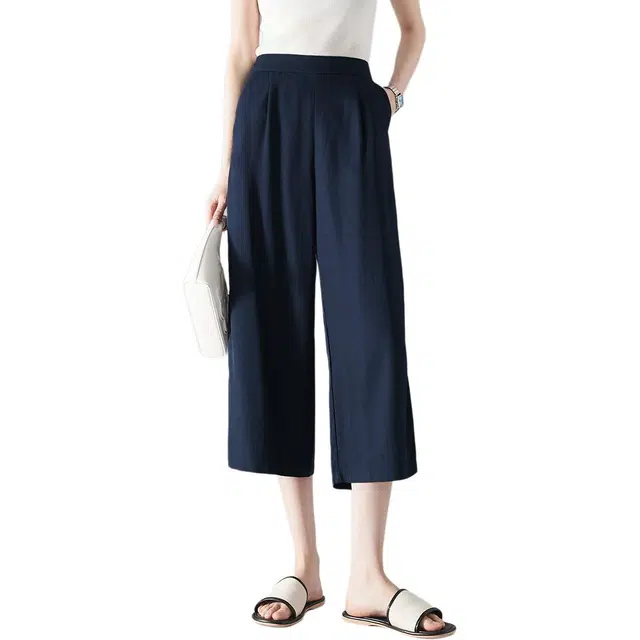 【dme】 纯色宽松中腰松紧门襟休闲裤 女款 藏青