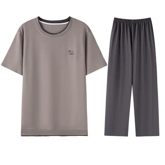 向薇 舒适圆领短袖上衣家居服长裤夏季睡衣套装 男款