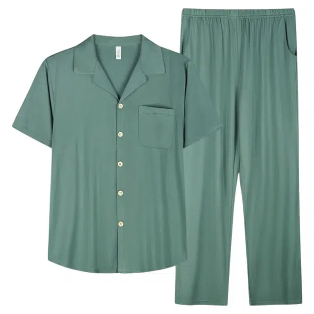 潞优野 舒适休闲凉感短袖长裤夏季睡衣套装 男款