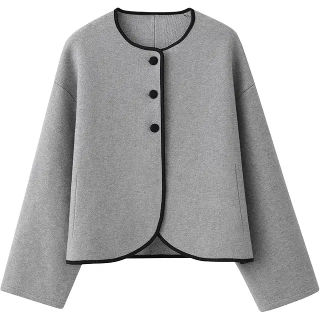 红蜻蜓 百搭休闲修身纯色长袖短款截短外套 女款