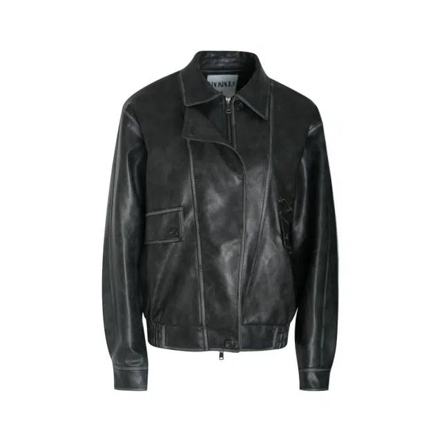 小小拉 复古宽松翻领纯色简约舒适通勤皮衣 女款 黑色