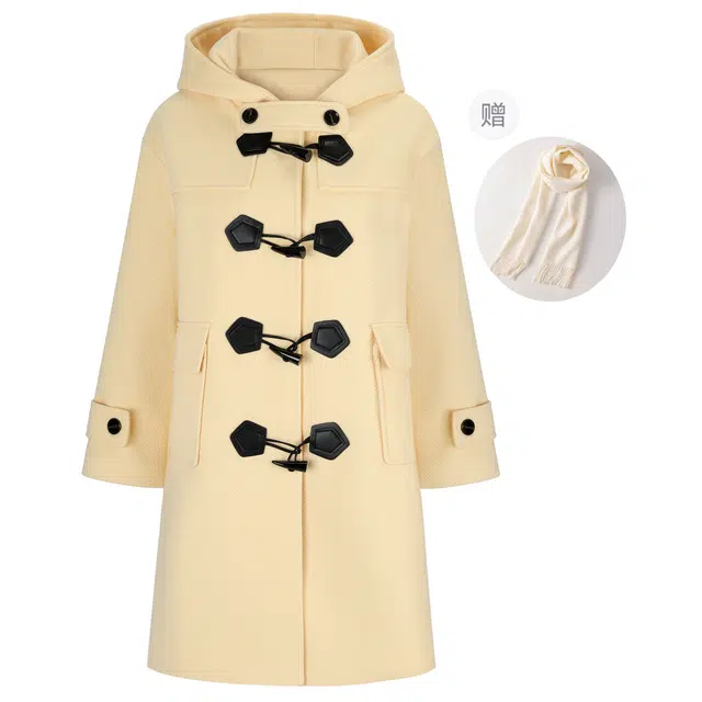 九条喵 学院风斜纹长款连帽厚款大衣 女款