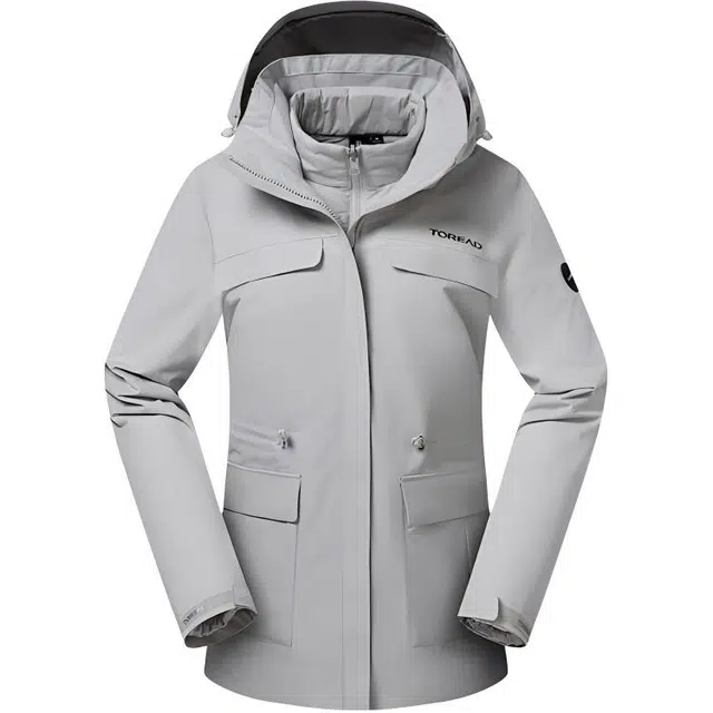 探路者  运动休闲简约纯色  防水防风保暖冲锋衣 女款 高级灰