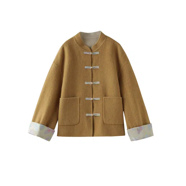 花栗鼠小姐 新中式优雅气质立领盘扣宽松遮肉大衣 女款