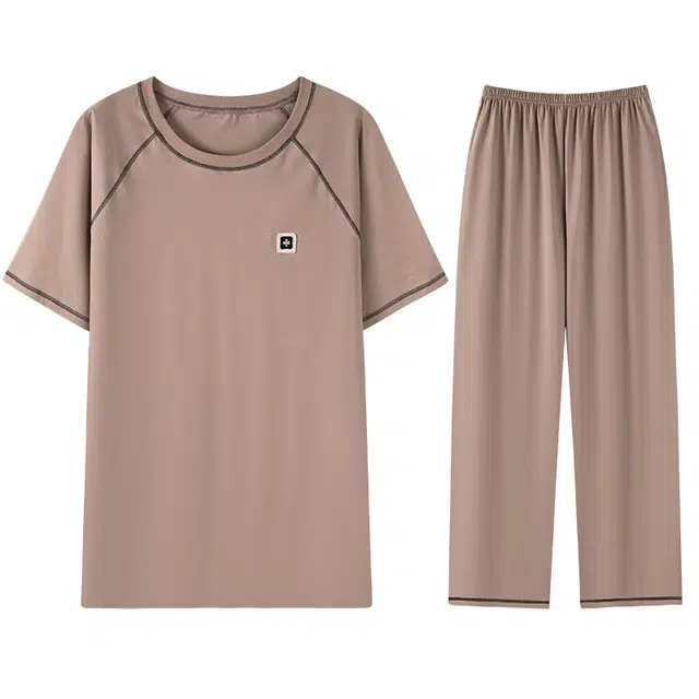 向薇 薄款短袖长裤简约青年可外穿睡衣套装 男款