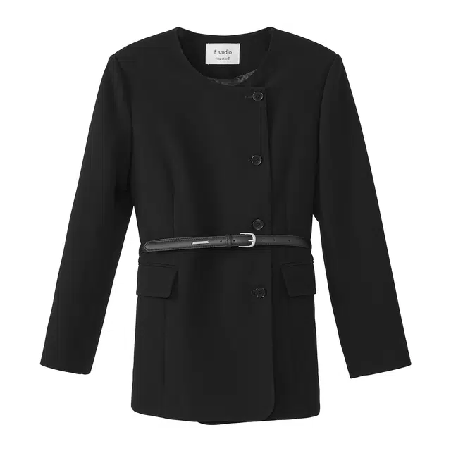 法儿家 韩版小个子气质通勤中长款西装 女款 黑色