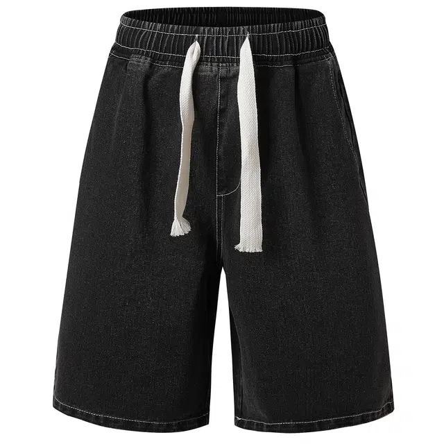 加菲猫家族 美式水洗复古纯色简约基础款宽松个性百搭薄款透气休闲街头痞帅高街机能风五分牛仔短裤 男女同款