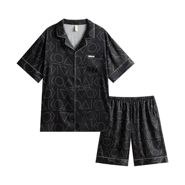 潞优野 短袖休闲舒适透气可外穿睡衣套装 男款