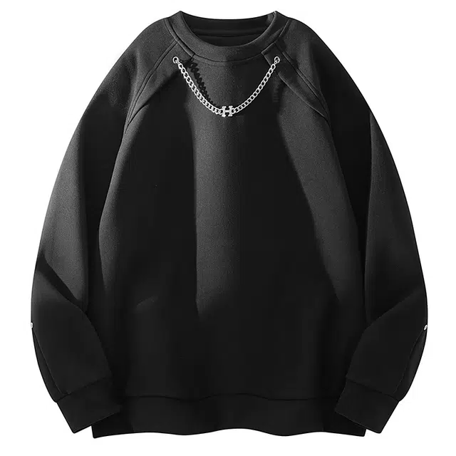 曲韩 圆领潮牌男秋冬双面长袖宽松卫衣 男女同款