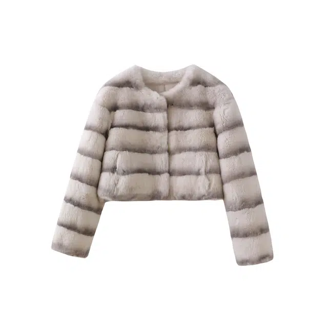 花栗鼠小姐 优雅层次晕染短款宽松厚款外套皮草 女款