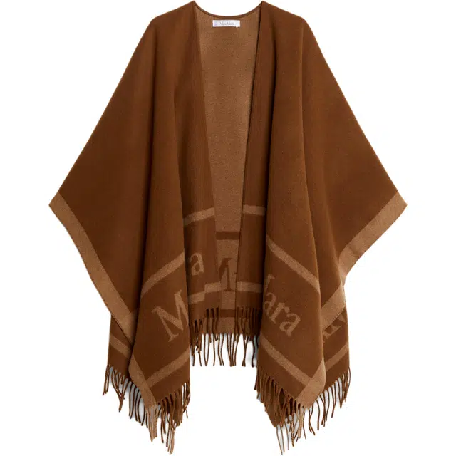 MaxMara Hilde Jacquard Logo-Decorated Wool Poncho Logo