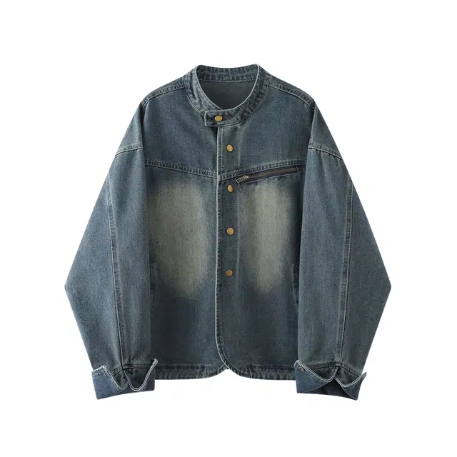 桴生 纯色圆领合身牛仔外套 女款 藏青色