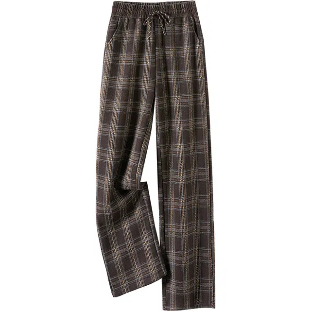 她池 英伦学院风复古休闲裤 女款 深咖格纹