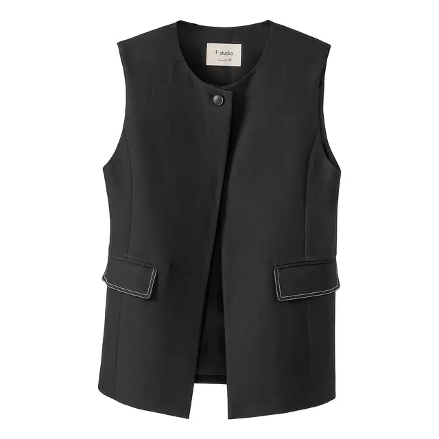 法儿家 线迹灵感气质感无袖上衣西装马甲 女款 黑色