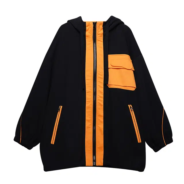 木果果木 秋季撞色工装风连帽外套派克服 女款