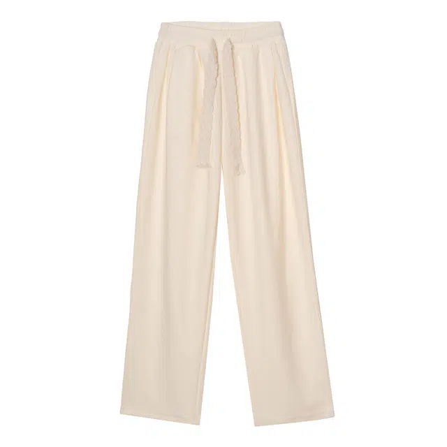 法文箱子 纯色高腰百搭阔腿休闲裤 女款 米白