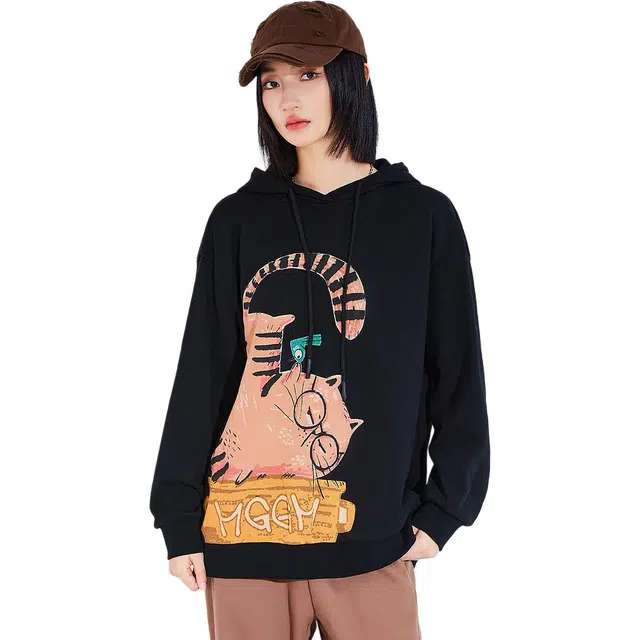 木果果木 春,秋 复古猫咪慵懒连帽卫衣 宽松 女款