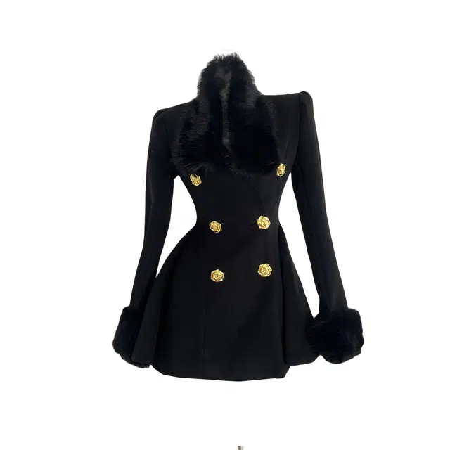 涂诗菲 法式纯色收腰毛呢富家千金高级感绒感外套 女款 黑色