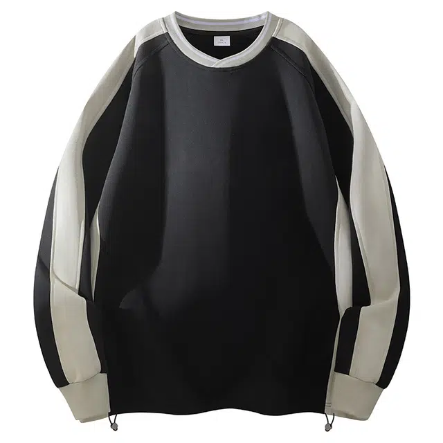 曲韩 圆领拼接设计感学生春秋潮牌无帽拼色长袖卫衣 男女同款