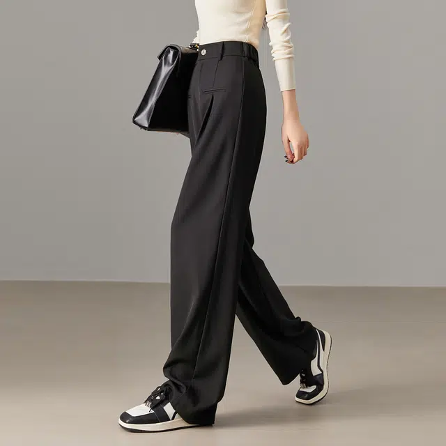 【dme】 阔腿裤高腰高级感垂感设计感拖地裤西装裤休闲裤 女款 黑色