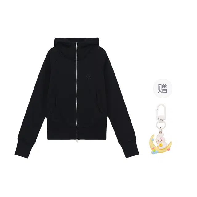 柏黛妃 美式连帽卫衣外套女复古慵懒运动修身短款拉链开衫卫衣 女款 黑色+赠品
